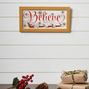 Believe Santa Sleigh Framed Wall Hanging Sign 6x12 VHC Brands - The Fox Decor